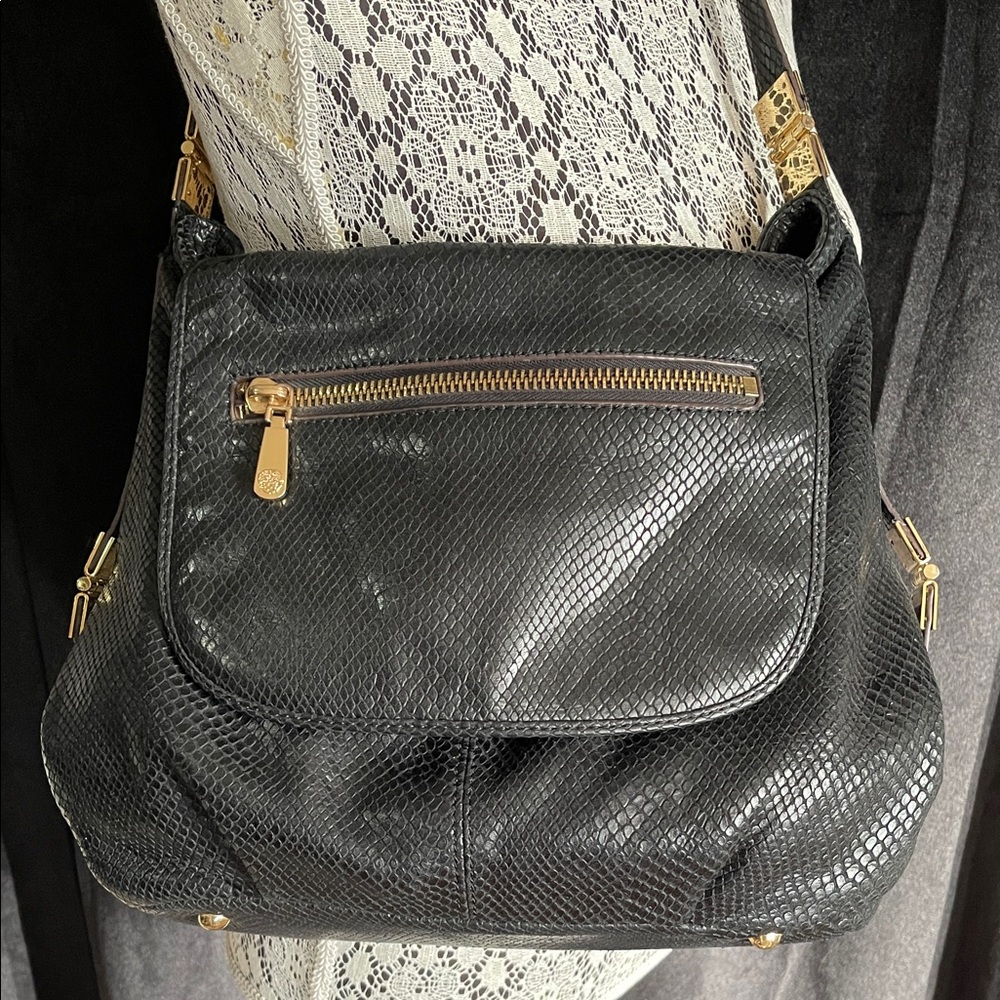 Vince Camuto Black Leather Textured Shoulder Bag